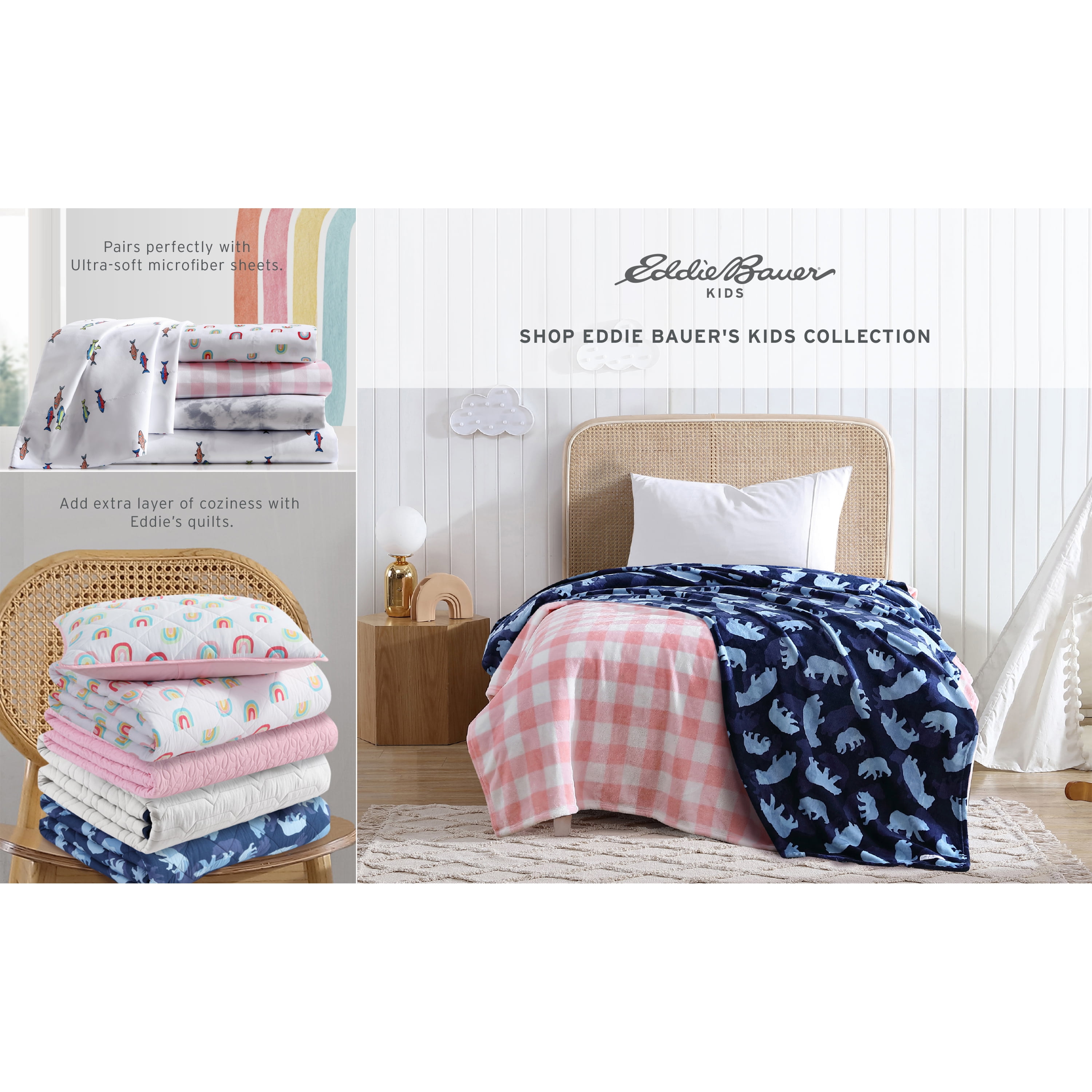 Eddie Bauer Kids Camp Camo Bear Navy Flannel Fleece FullQueen Blanket Walmart