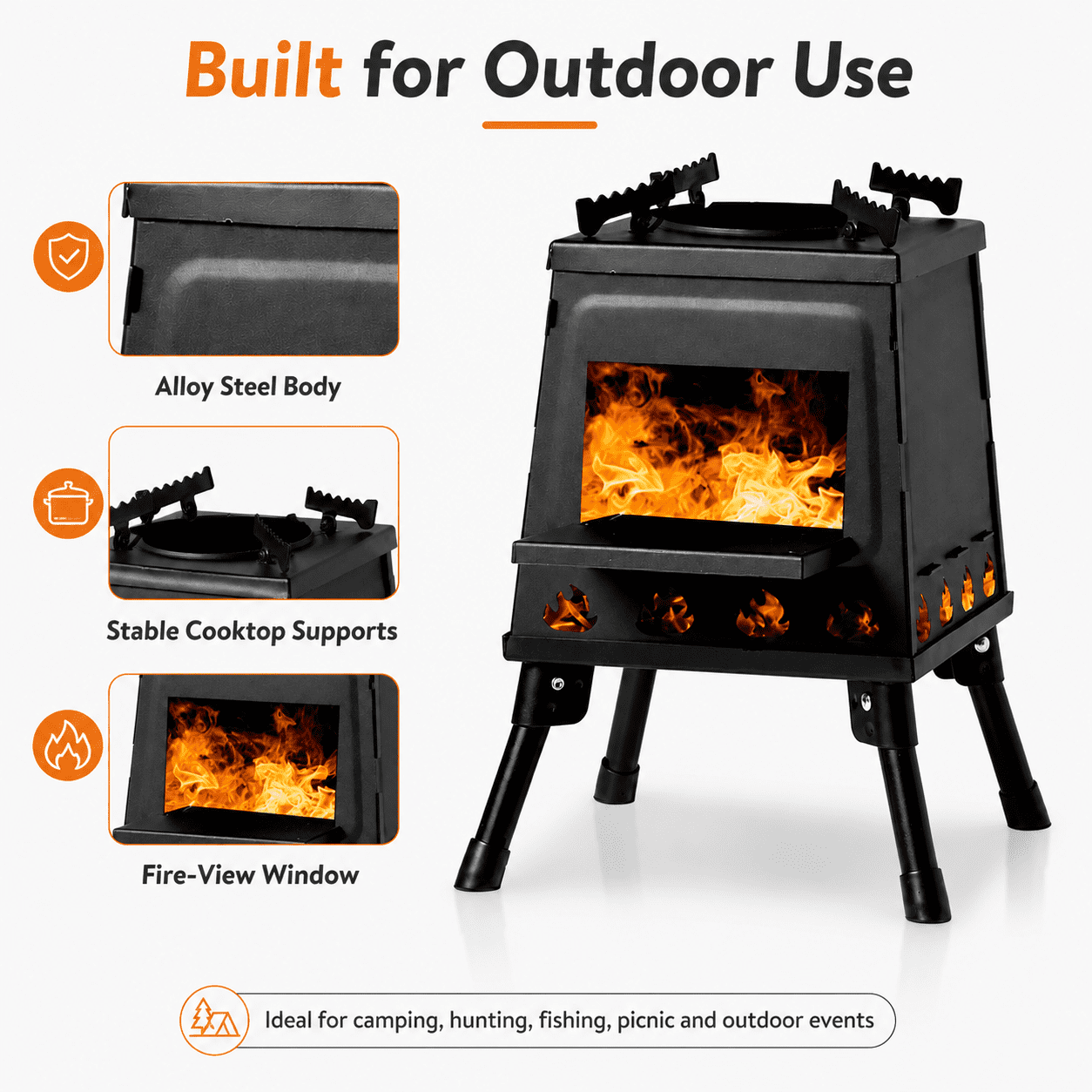 Alvantor Portable Wood Stove with Alloy Steel Body and Foldable Legs