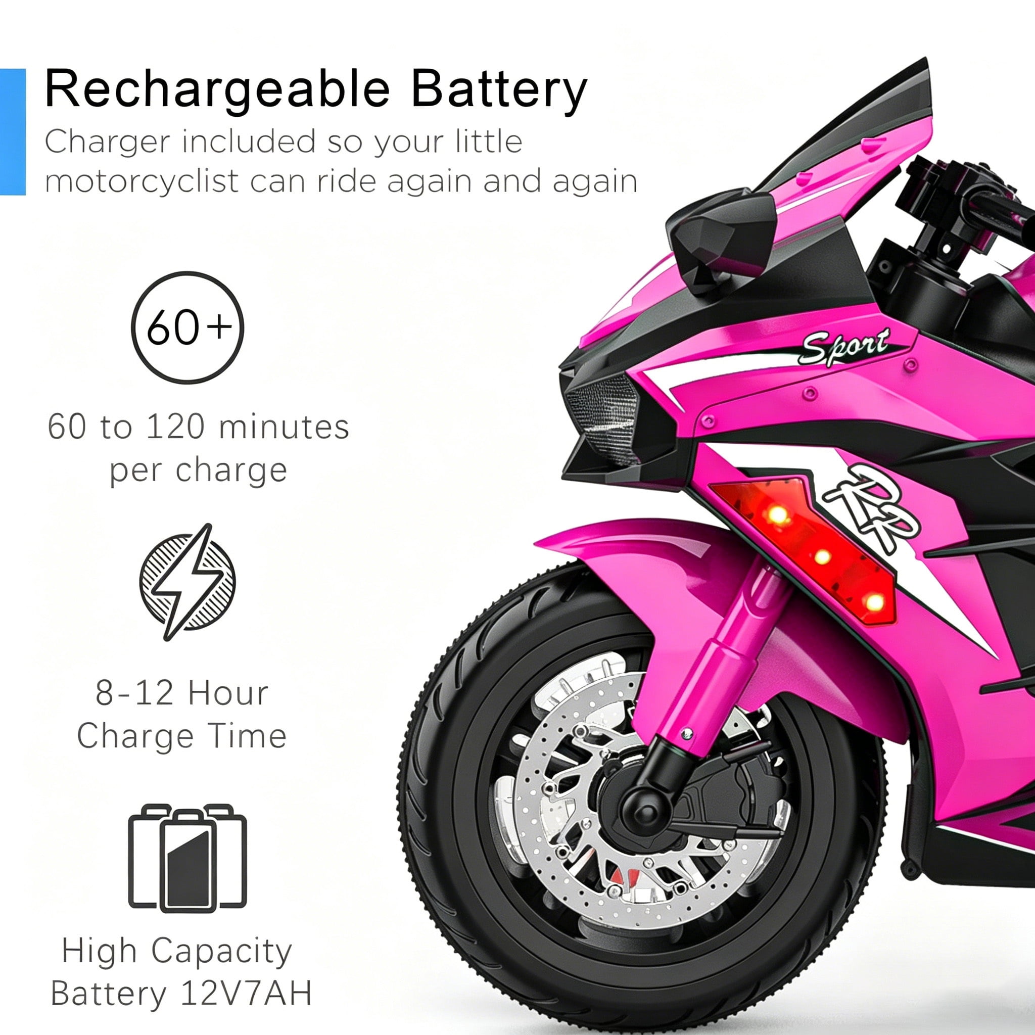 ZOGYMOZ 12V Kids Motorcycle, Electric Dirt Bike, Powered Ride ons Toys with LED Lights, Bluetooth Music