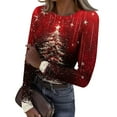 thumbnail image 2 of Christmas Graphic T-Shirt for Women Long Sleeve - Soft Slim Fit Crewneck Top, Cute Holiday Print Casual Tee, 2 of 7