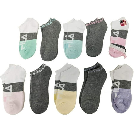 Fila Kids Girls 10-Pack Half Cushion No Show Socks with Hair Ties (Marled - Blush, Girls Large (Shoe Sizes 4-10))