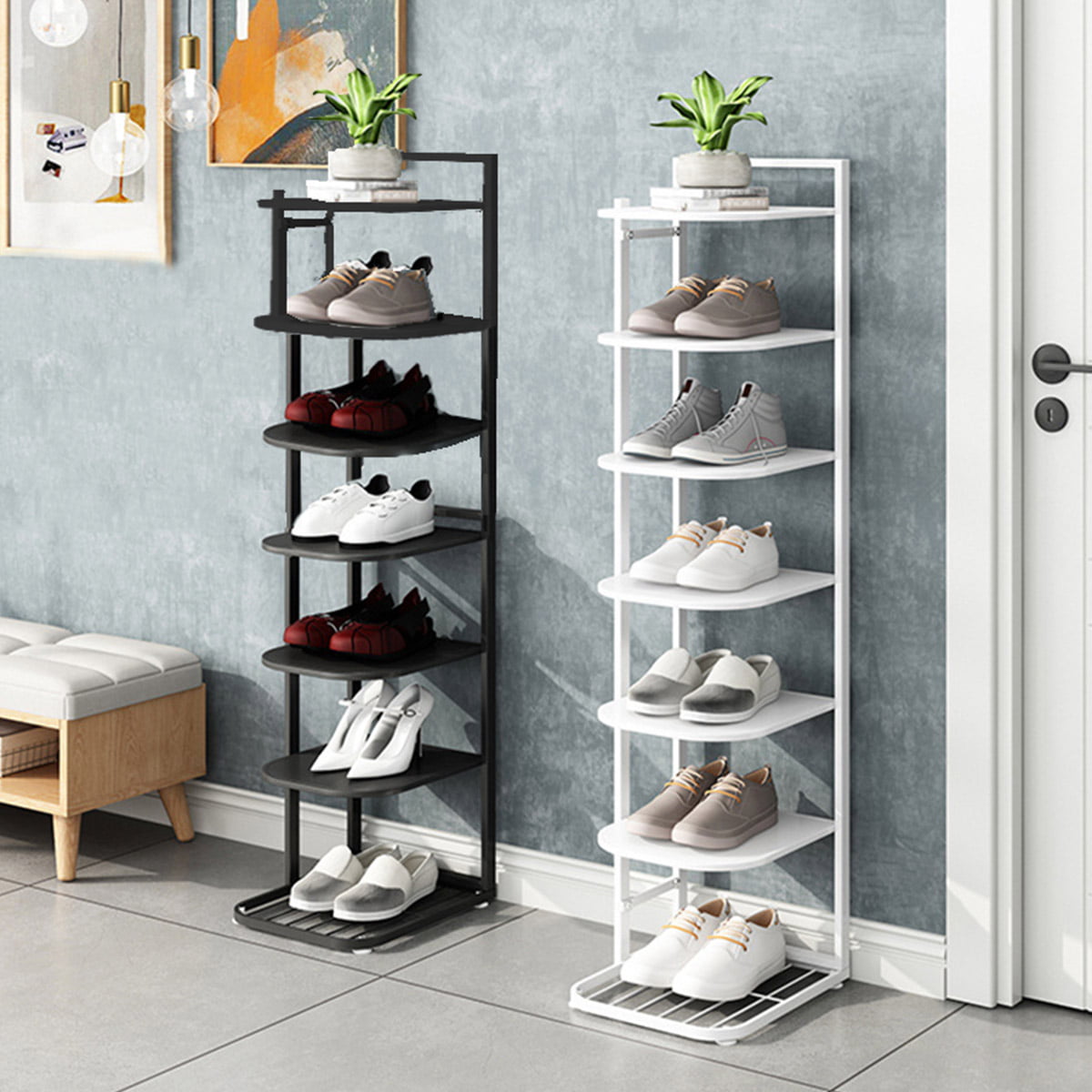7 Tier Metal Shoe Rack Organizer Vertical Shoe Shelf Stand Shoes Storage Cabinet 