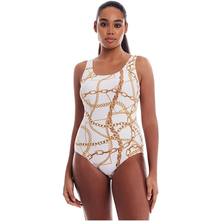 Cover Girl Classic One Piece Swimsuit for Teen Girls Plus Size Curvy Swimwear Tummy White/Gold Chain, Size - Walmart.com