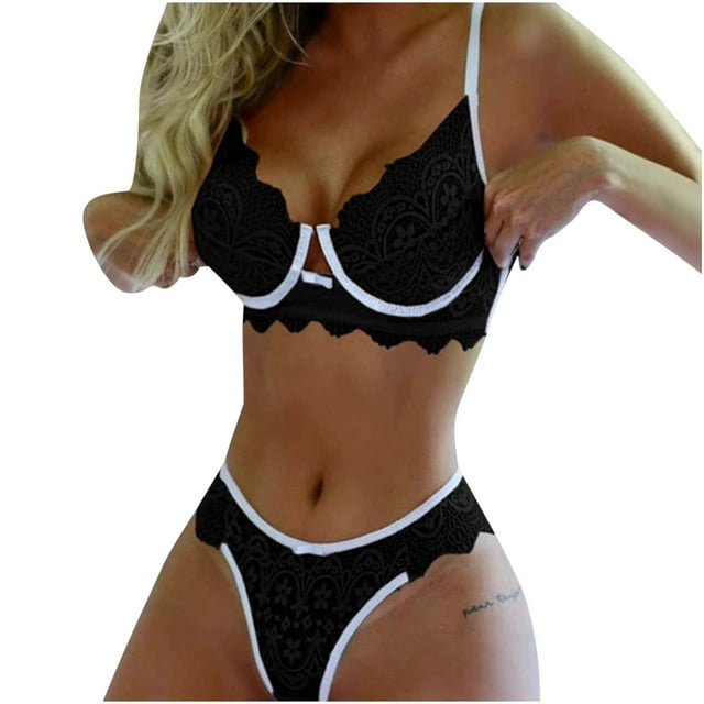 Traje de lencería sexy femenina de encaje de tres puntos sexy de encaje para mujer Fridja nalpqowj10716