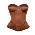 thumbnail image 2 of Women's Solid Satin Corset Bustier Strapless Padded Cup Fishbone Slim Hourglass Evening Party Tops Coffee XXL, 2 of 9