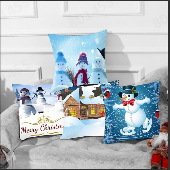 Christmas Decorations, Christmas Throw Pillows Covers, Christmas Pillow Covers 18x18 Set of 4, 4 PCS Christmas peach digital printing Christmas snowman pillowcase, Christmas Home Decor