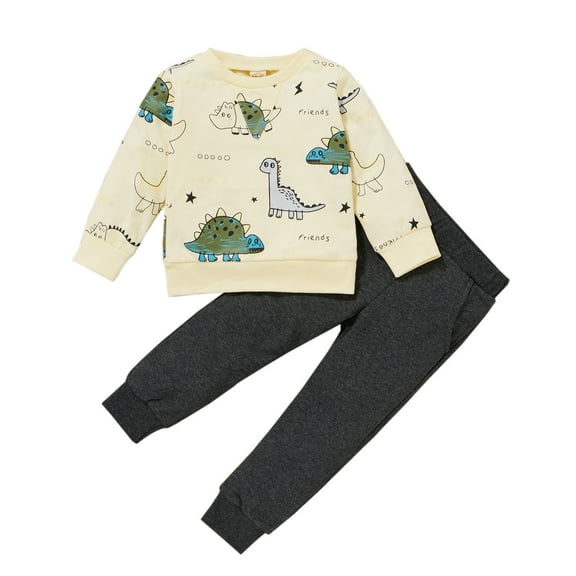 Gerichy Toddler Baby Boy Clothes Fall Winter Outfit, Toddler Baby Boys Girls Long Sleeve Cartoon Dinosaur Tops Pants Sports Outfits