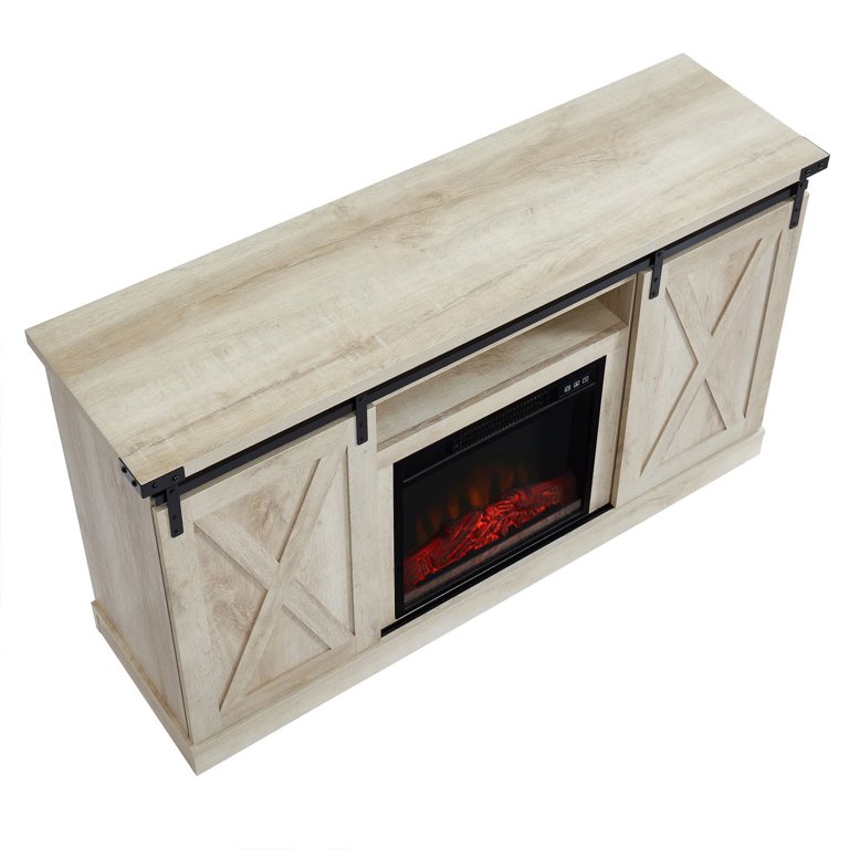 Edyo Living Electric Fireplace TV Stand with Sliding Barn Door, White Oak -  Walmart.com