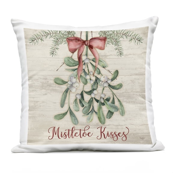 Stupell Industries Rustic Mistletoe Kisses Design by Mollie B. Outdoor Printed Pillow