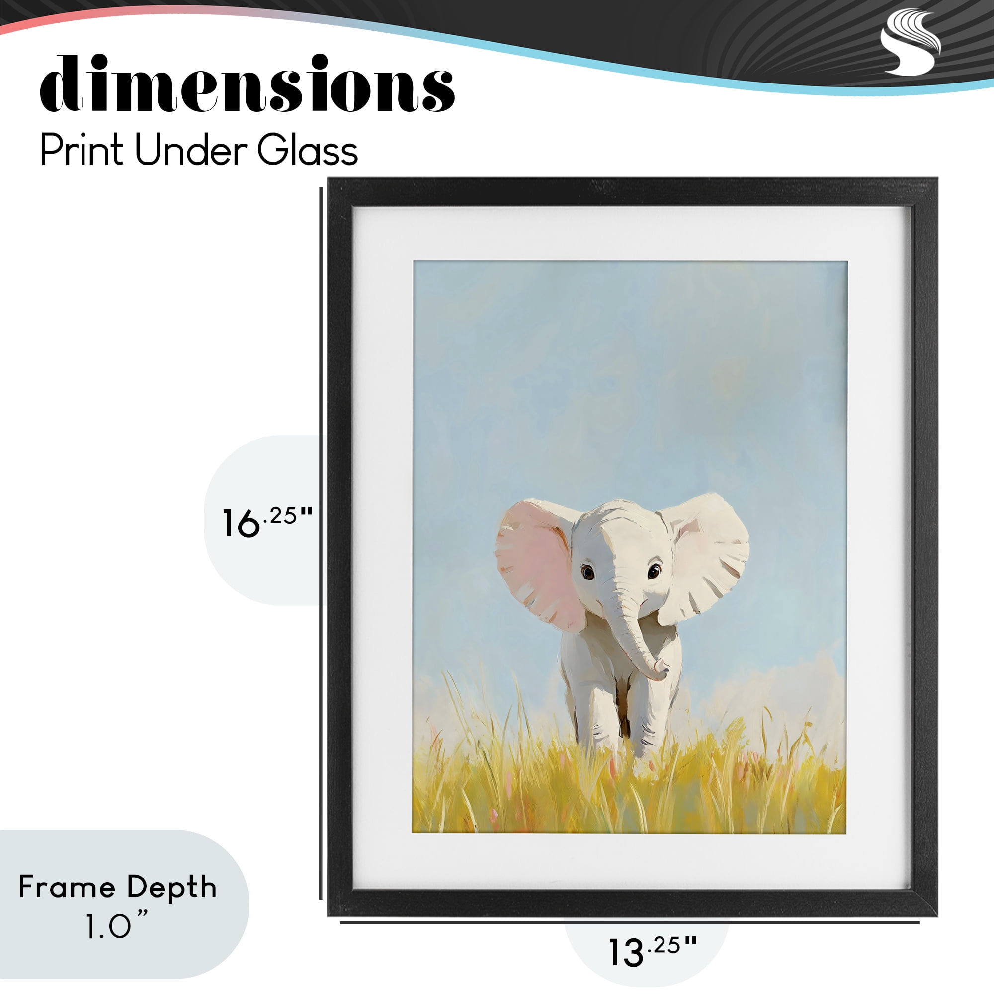 Stupell Industries White Baby Elephant in Grass Black Framed Print Under Glass, design by The Prints Vibe