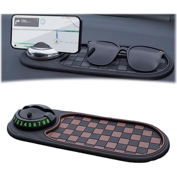 Guideline Phone Holder, Multifunction Car Anti-Slip Mat, Multifunctional Vehicle Mounted Mat with Temporary Parking Number, Non-Slip Dashboard Organizer for Sunglasses, Keys, Gadgets