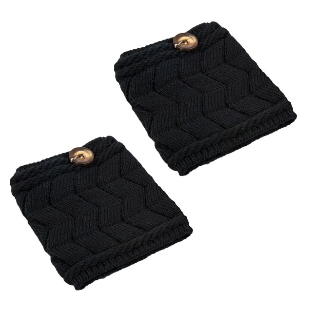 Qarigey Calentador de piernas Dido, manga de pierna tejida, calcetín grueso de doble capa para botas con botón W guantes y mitones Negro