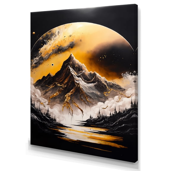 Designart Black And Gold Mountain Landscape VI Canvas Wall Art