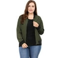thumbnail image 4 of GRACE & GRANDEUR Women's Plus Size Contrast Trim Zipper Hip Length Bomber Jacket, 4 of 7
