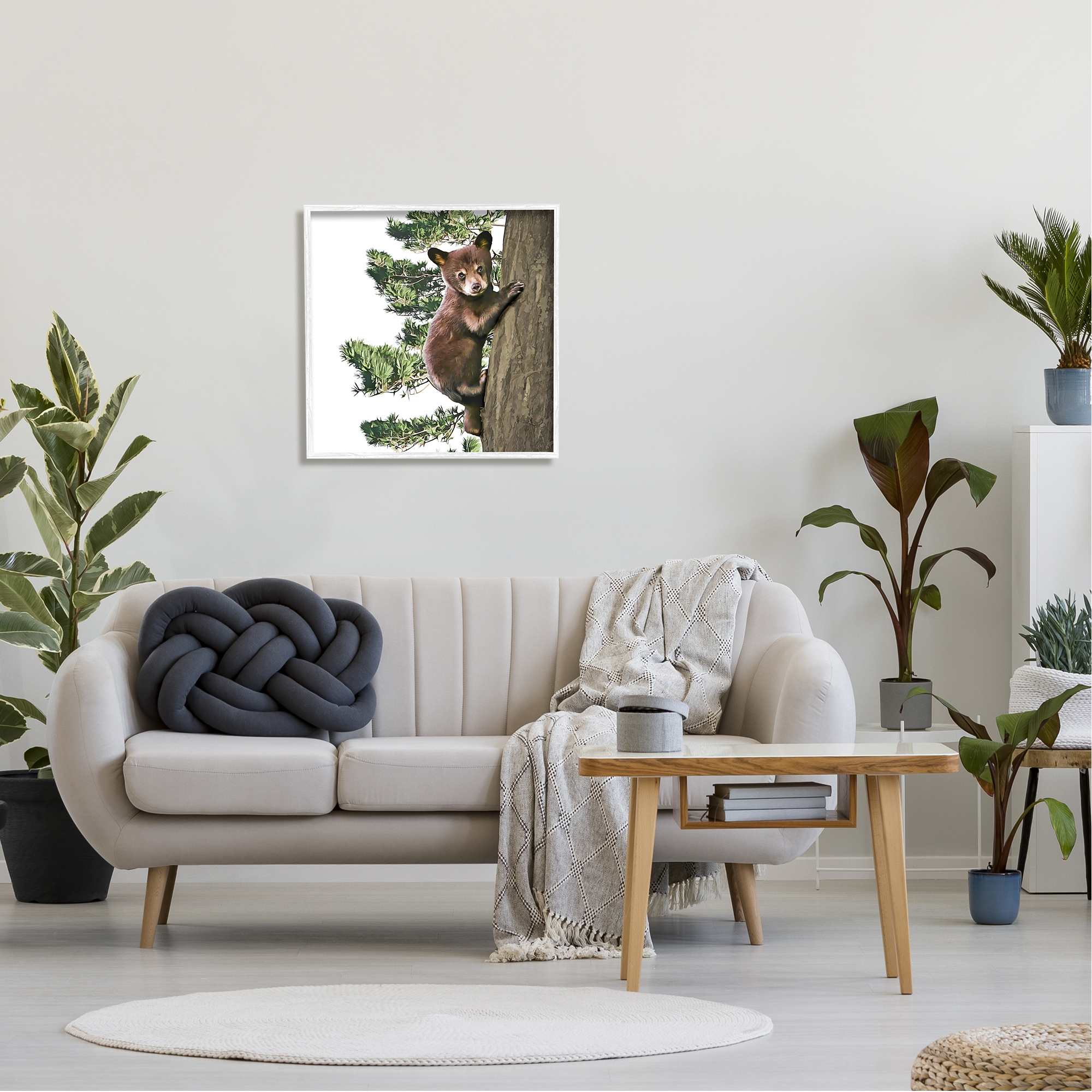 Stupell Bear Cub Climbing Tree Nature Animals & Insects Painting White Framed Art Print Wall Art