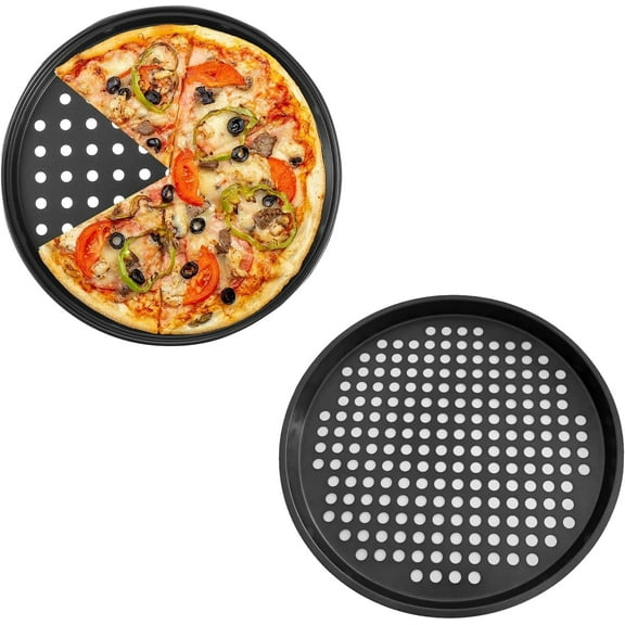 12-Inch Pizza Pan With Holes - Stainless Steel Pizza Pan, Grill, Stove, And Campfires - 2pcs, Black(Send Goods From Local Warehous)