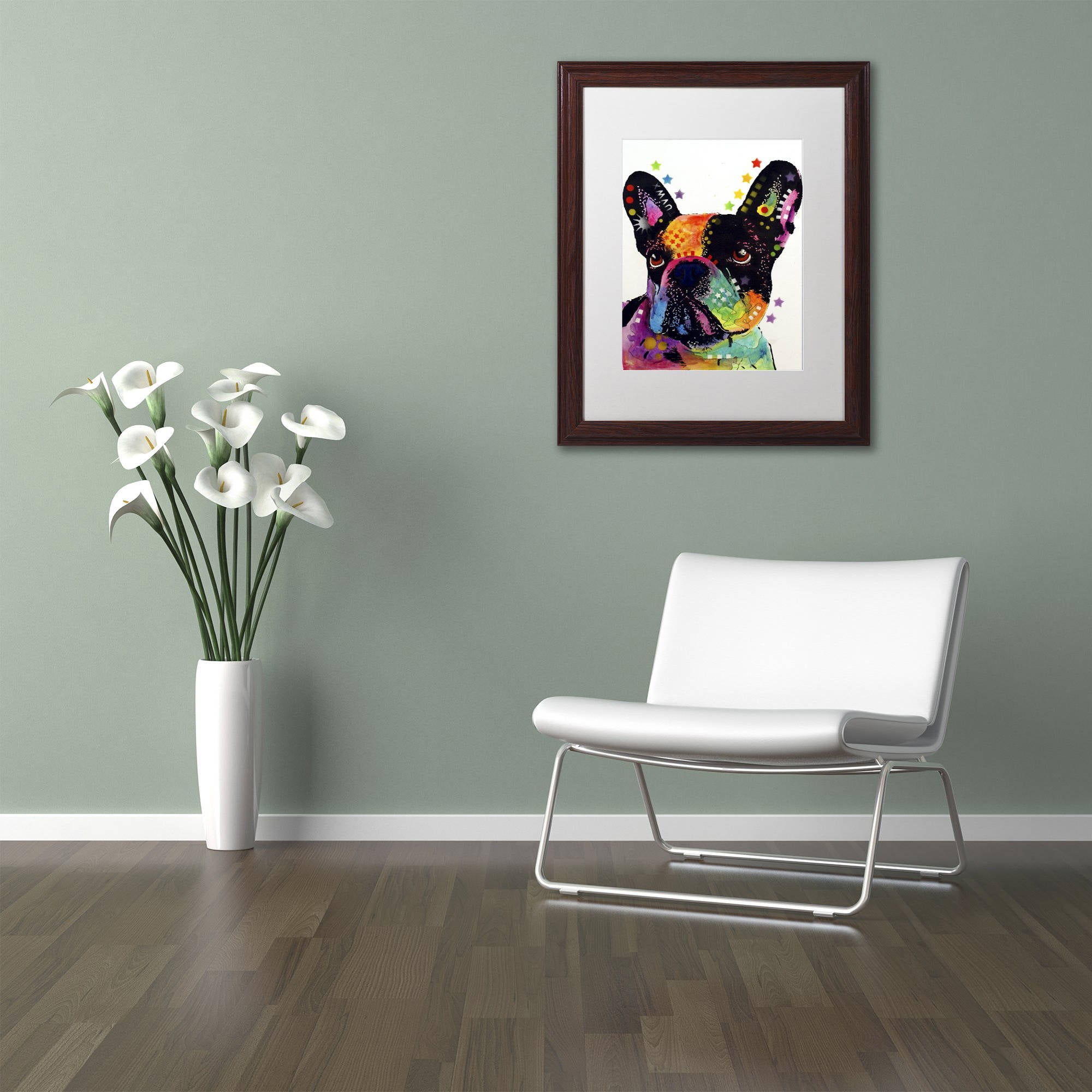 Trademark Fine Art "French Bulldog" Canvas Art by Dean Russo, White Matte, Wood Frame
