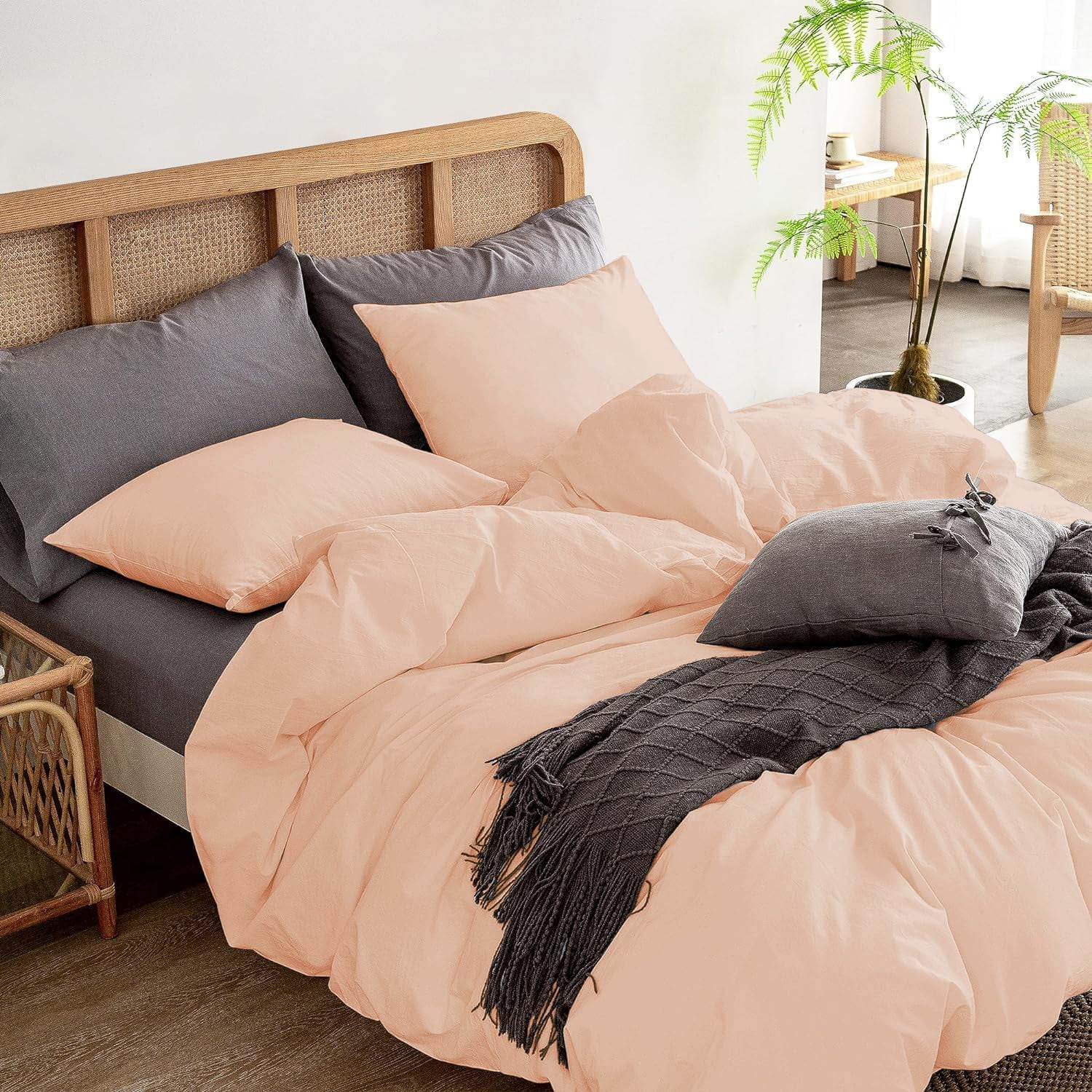 3 Piece Duvet Cover Set Luxury 800 Thread Count 100% Egyptian Cotton Eastern King (118"x110") Inch Duvet Cover with Zipper Closure & Corner Ties - Blush Solid