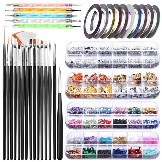 Pincel para decoración de uñas Teenitor, Kit de decoración de uñas con bolígrafo para uñas, herramientas de punteado de diseñador, purpurina holográfica para uñas de mariposa de colores