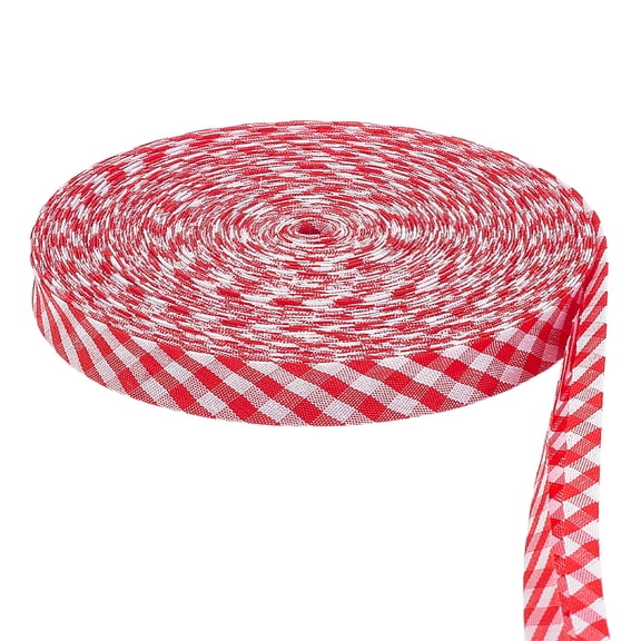 25 Yards Flat Polyester Tartan Double Fold Bias Tape for Clothing Decoration Red 15mm
