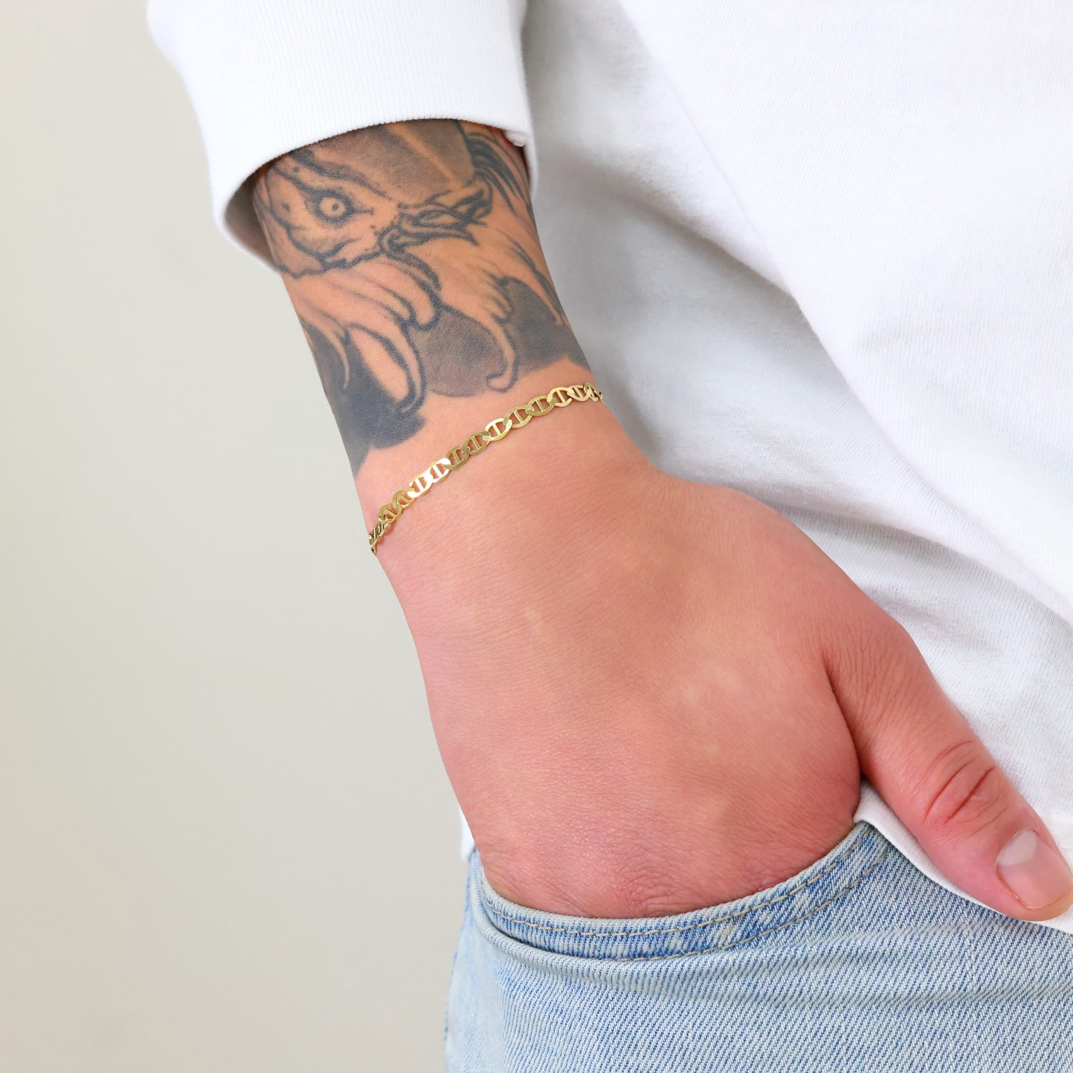 Nuragold 14k Real Yellow Gold Solid Mariner 4mm Chain Anchor Link Bracelet (7"-9") Italian Jewelry for Men & Women