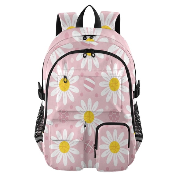 DIXRUYEE Daisy Flowers Polka Dots Backpack for School 14”Laptop Compatible with Reflective Safety Strips