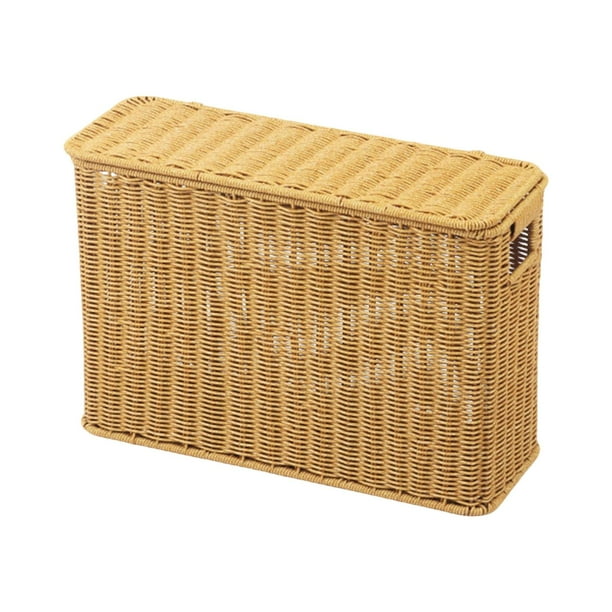 Cesta organizadora de ratán sintético, cesta tejida portátil rectangular multiusos L amarillo