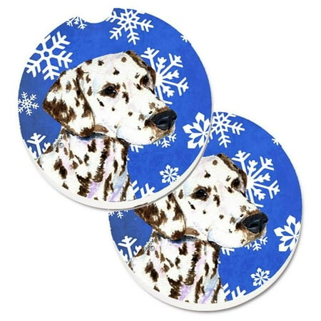 

Dalmatian Winter Snowflakes Holiday Set of 2 Cup Holder Car Coaster