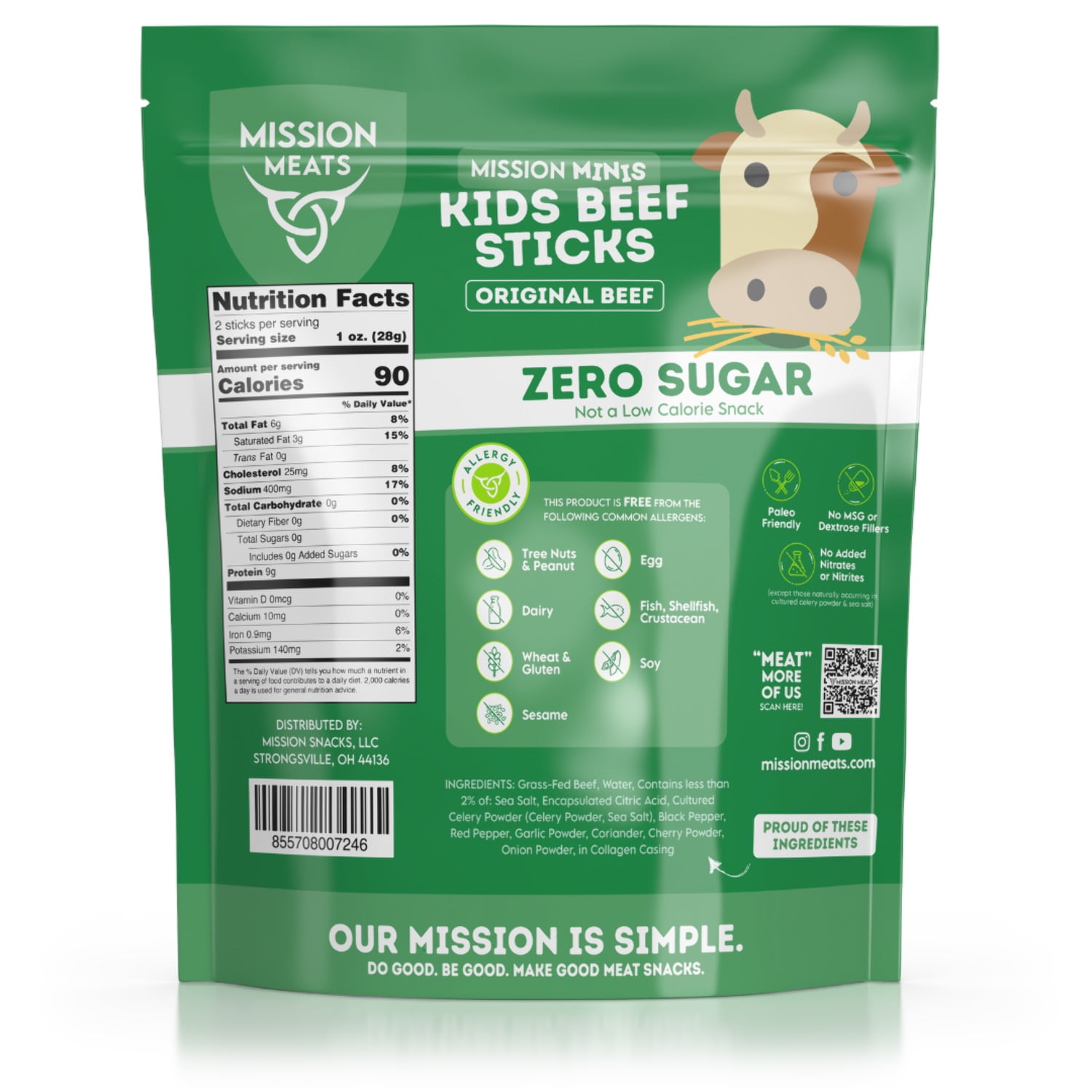 Mission Meats Kids Beef Sticks, 100% Grass Fed, Mini Healthy Snacks for Kids, Zero Sugar, Gluten & Nut Free, Individually Wrapped, 0.5oz (24ct Bag)