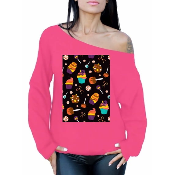 Awkward Styles Halloween Sweatshirt Sweet Candies Off Shoulder Tops for Women