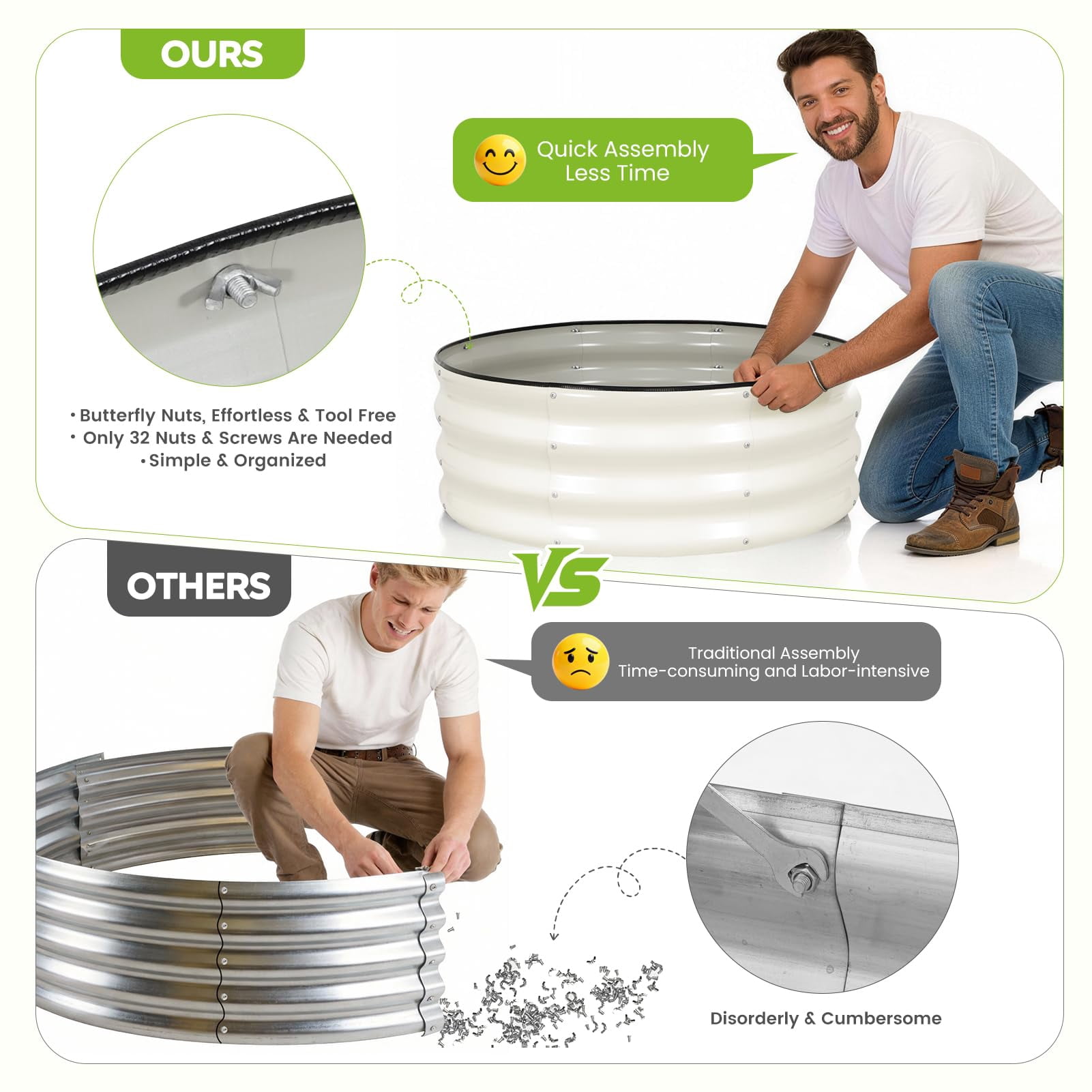 Galvanized Raised Garden Bed Outdoor, Round Metal Planter Boxes 2 Pcs, 3x3x1.4ft Steel Raised Bed Kit for Planting Vegetables, Fruits, Flowers(LotusGreen)
