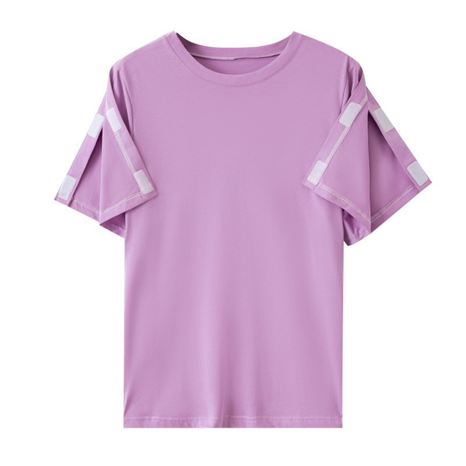 Txenfivo Post Shoulder Surgery Shirt Women's Recovery Tear Away Short Sleeve Full Open Side Snap Adaptive Clothing Women’s Short Sleeve T-Shirt with Hook and Loop Sleeve Detail, Purple, M-2XL