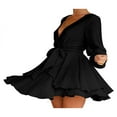 thumbnail image 2 of MesaSe Femmes Casual Manches Longues une Ligne Robe de Mode Bandage Couleur Unie Robe à Volants Taille Haute, 2 of 4