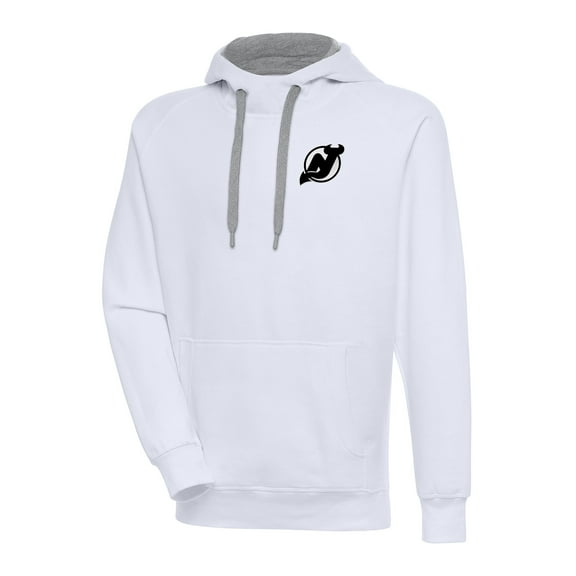 Men's Antigua White New Jersey Devils Metallic Logo Victory Pullover Hoodie