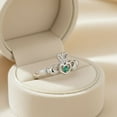 thumbnail image 3 of Petite Claddagh 0.10 Ctw Emerald 925 Sterling Silver Crown Women Valentines Day Gifts Ring, 3 of 6