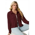 thumbnail image 5 of JWD Women's Cropping Jacket Casual Button Shacket Solid Color Long Sleeve Blouses Top with Pocket Wine Red M, 5 of 5