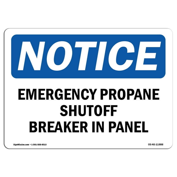 OSHA Notice Sign - Emergency Propane Shutoff Breaker In Panel | Aluminum Sign | Protect Your Business, Work Site, Warehouse & Shop Area | Made in the USA