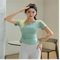thumbnail image 3 of LYMAYTER T-Shirt de Yoga à Manches Courtes Col en V pour Femmes, Extensible 4 Directions, 3 of 9