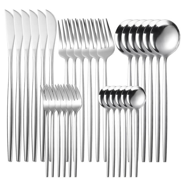 Silverware Sets, 30 Pieces Stainless Steel Flatware Set, Utensils Set Service for 6, Tableware Cutlery Set for Home and Restaurant, Knives Forks Spoons, Mirror Polished, Dishwasher Safe, Silver