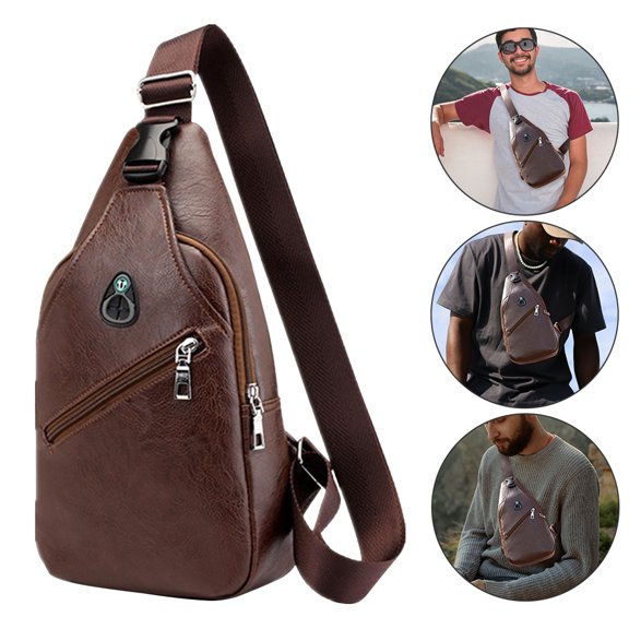 NICEXMAS Brown Crossbody Chest Bag with Material and Secure Zippered Storage for Everyday Use