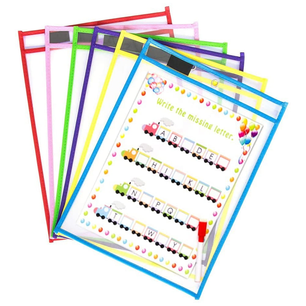 Scribbledo Dry Erase Pockets, 6 Pack Reusable Dry Erase Sleeves with Marker  Holder, Colorful Dry Erase Pocket Sleeves for School or Work, Assorted  Colors Sheet Protectors and Ticket Holders 