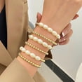thumbnail image 2 of Gold Pearl Beaded Enewton Bracelets for Women,Gold Pearl Stackable Stretch Bead Ball Bracelet,Adjustable Layered Pearl Bracelet Sets, 2 of 5