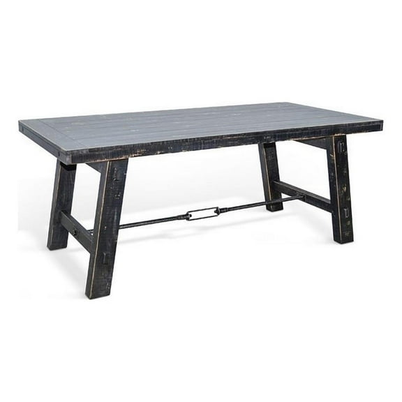 Rena Dining Table with Turnbuckles-74 Inch Black Sand Mahogany Wood