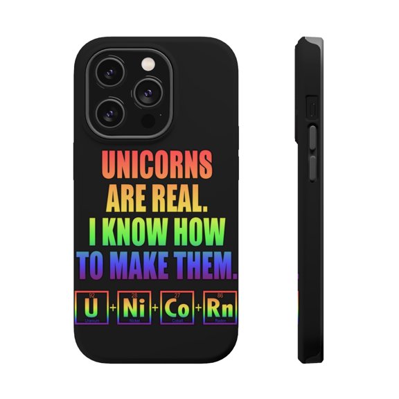 DistinctInk Tough Case for Apple iPhone 15 PRO (6.1" Screen), Compatible with MagSafe Charging - Unicorns Are Real. I Know How To Make Them