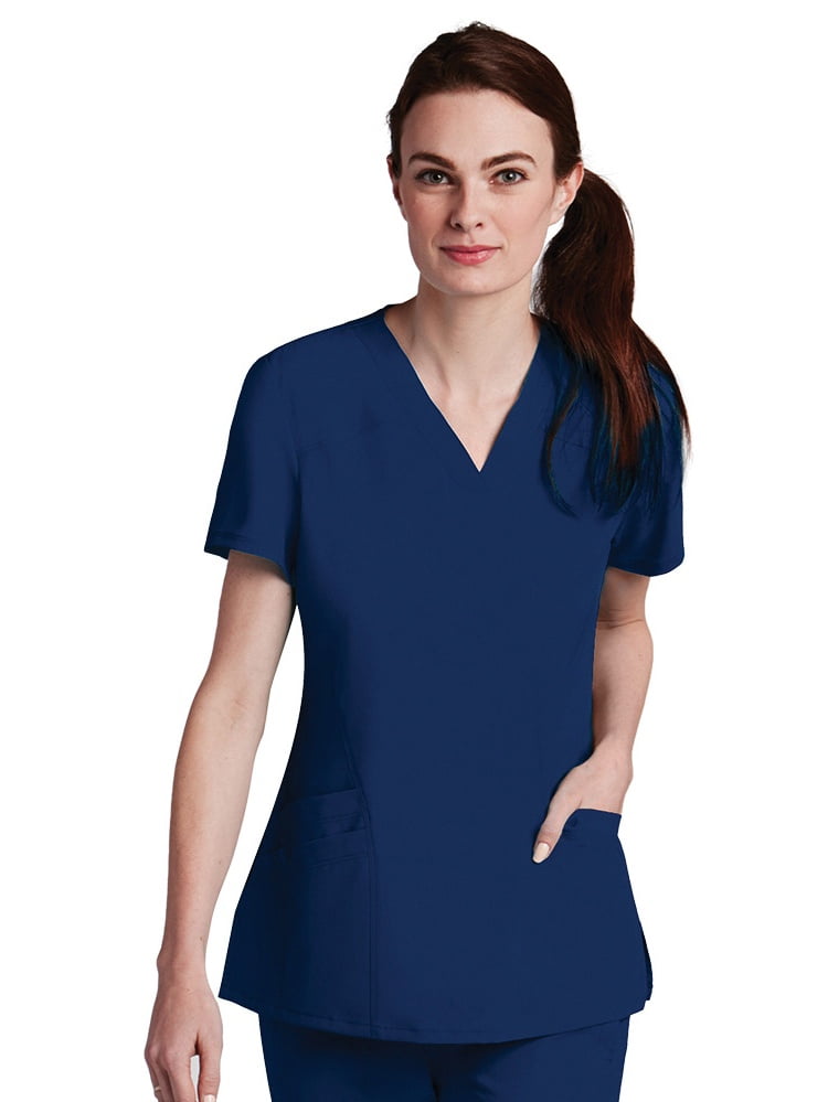 barco one? women's vneck perforated side panel solid scrub top