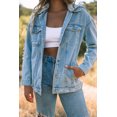 thumbnail image 4 of POGLIP Women's Sky Blue Button Closure Ripped Hooded Denim Jacket, 4 of 6