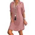 thumbnail image 5 of Puntoco Vestido De Manga Corta Con Cuello En V, Vestido De Mujer De Color Liso Con Cuello En V Y Manga Tres Cuartos Rosa S, 5 of 5