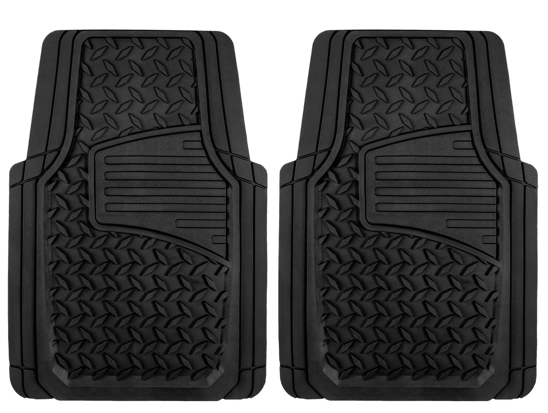 All Weather Diamond Grid Pattern Rubber Car Floor Mats Black Heavy Duty Set of 2