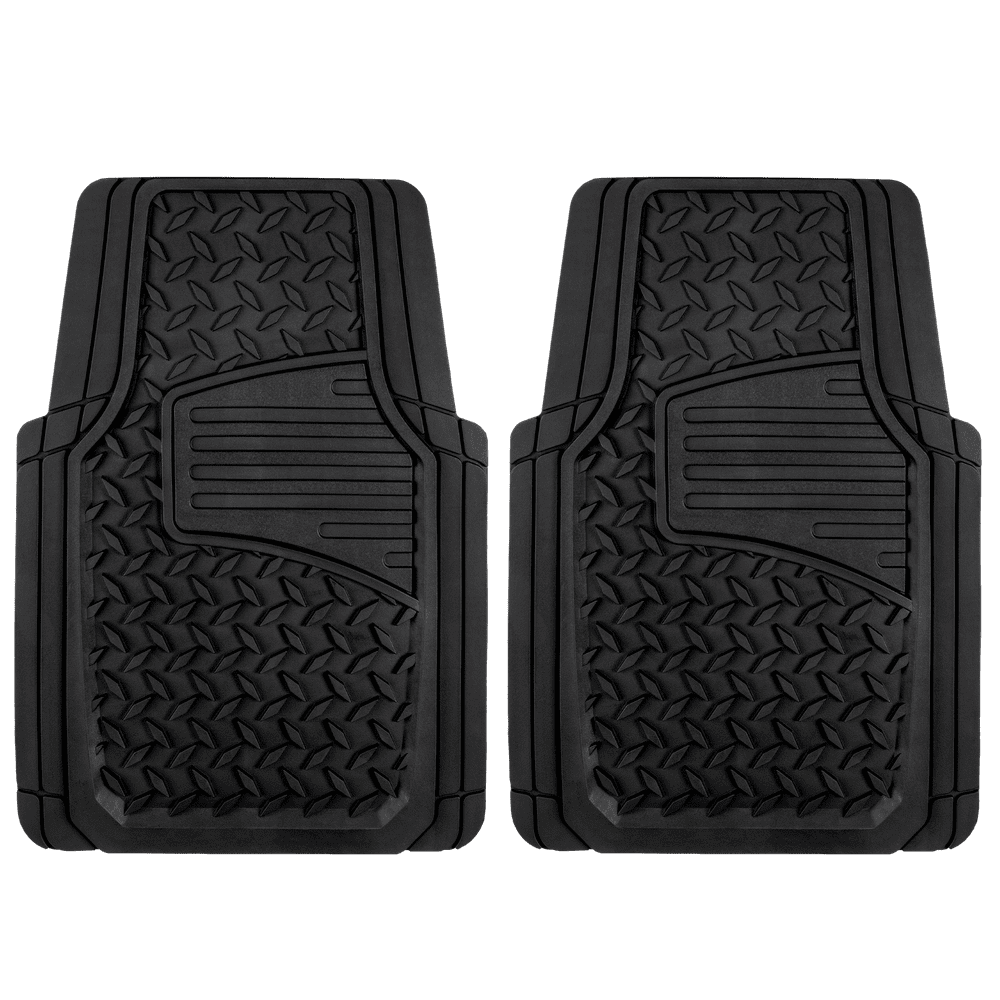 Auto Drive 2PC Rubber Floor Mats Diamond Plate Black Universal Fit