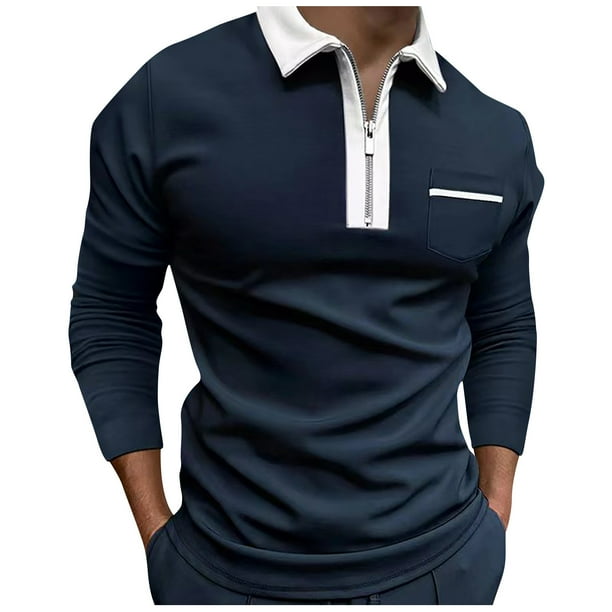 pstuiky camisa de manga larga para hombre, Camisas casuales para hombre, con botones sólidos, cuello vuelto, manga larga y bolsillo. camisetas de hombre xl
